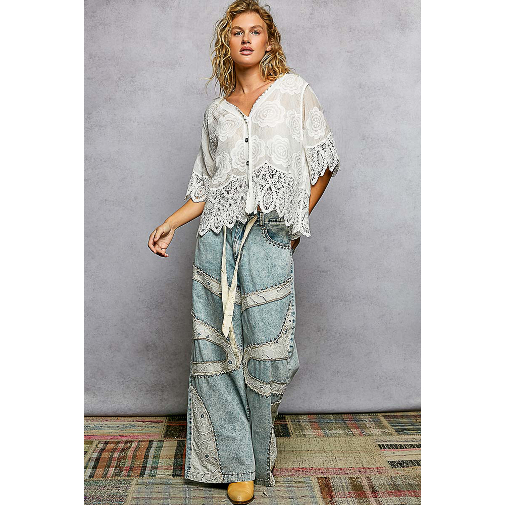 SMC233 OW Pol V Neck Relaxed Fit Jacket Top One Size - Picture 4 of 4